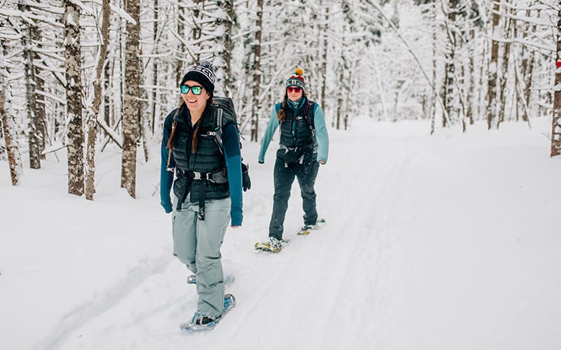 canada winter activities. a snowshoeing trail