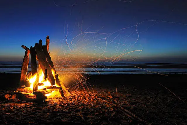 Campfire on beach. 