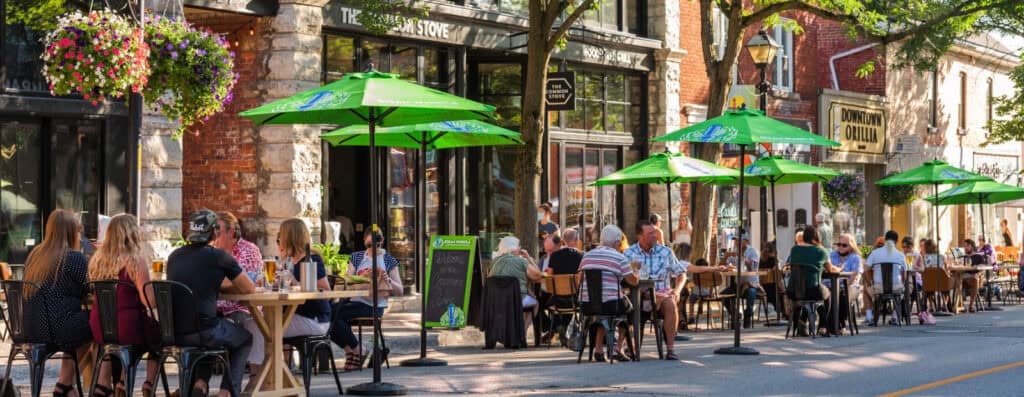 People enjoying an evening on a patio in Orillia 