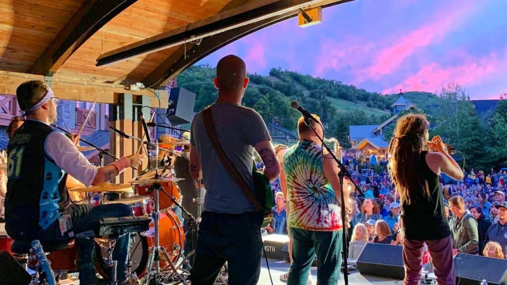 Outdoor Summer Concert at Blue Mountain with sunset. 